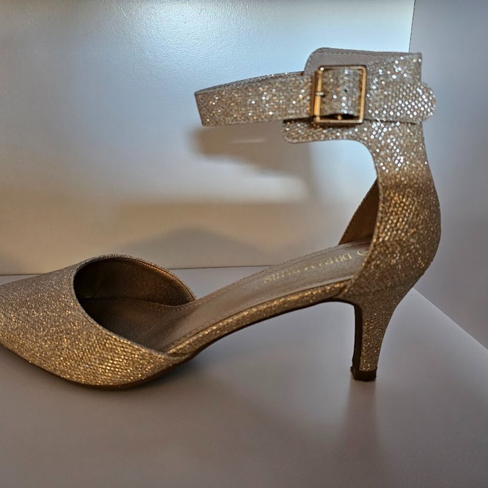 Gold Sparkle Mary Jane Kitten Heels - Size 11 - Picture 2 of 5